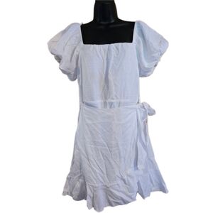 Trixxi White Mini Dress with Puff Sleeves Coastal Grandma Shabby Chic Ruffles